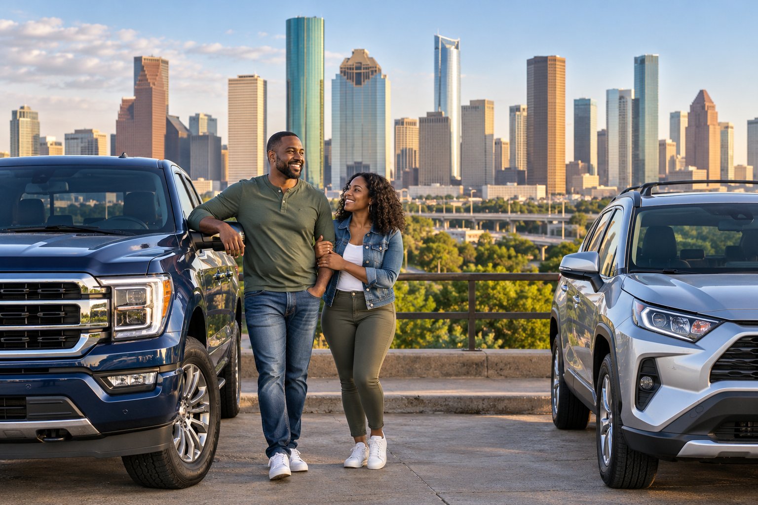 Houston auto insurance for a couple with a pickup and SUV near downtown