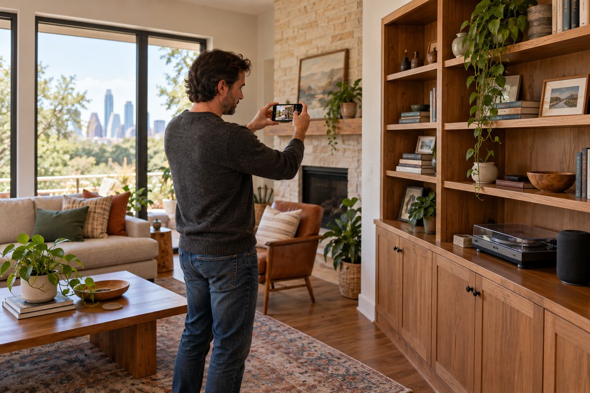 Homeowner photographing household belongings for a personal property inventory