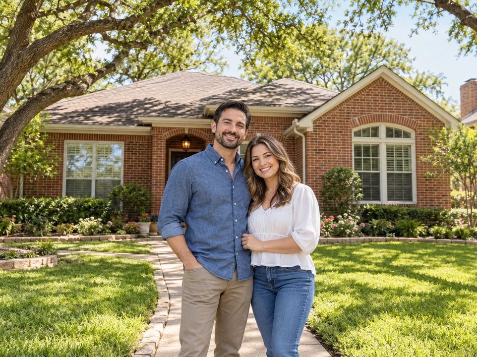 Dallas homeowners insurance: couple outside their brick home