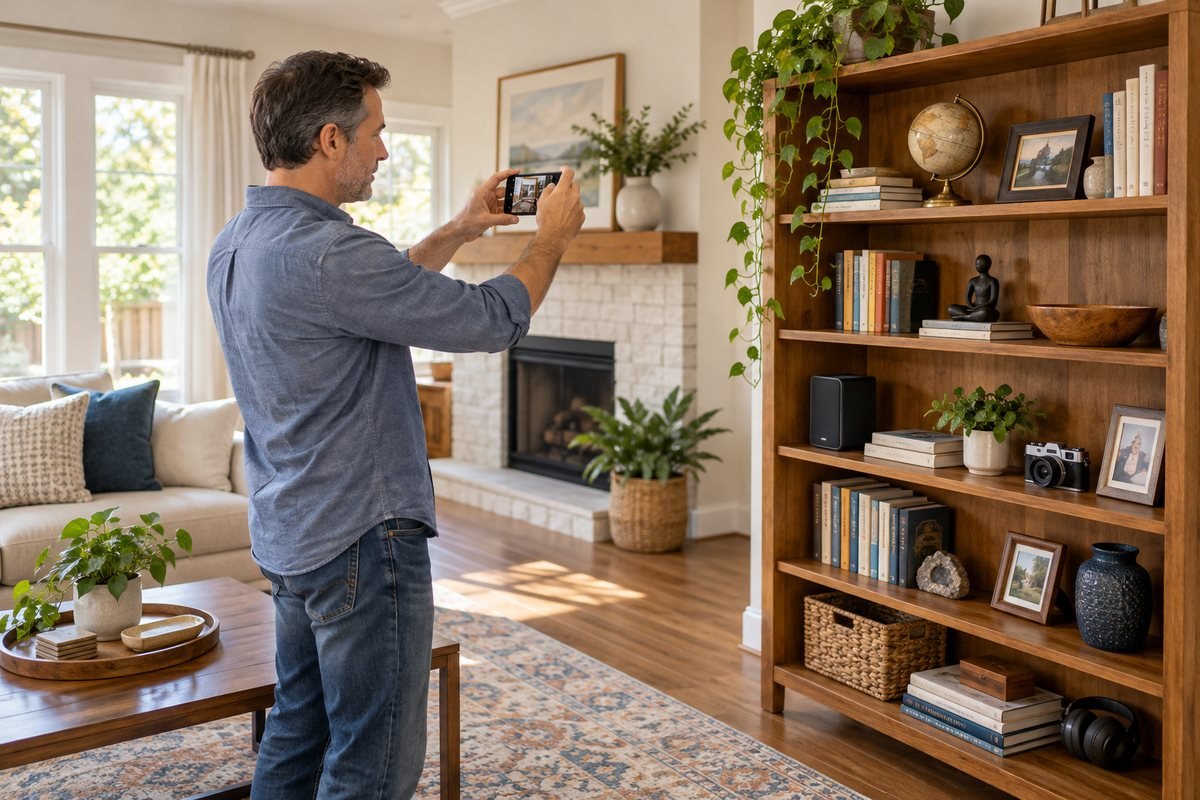 Dallas homeowner photographing belongings for a personal property insurance inventory