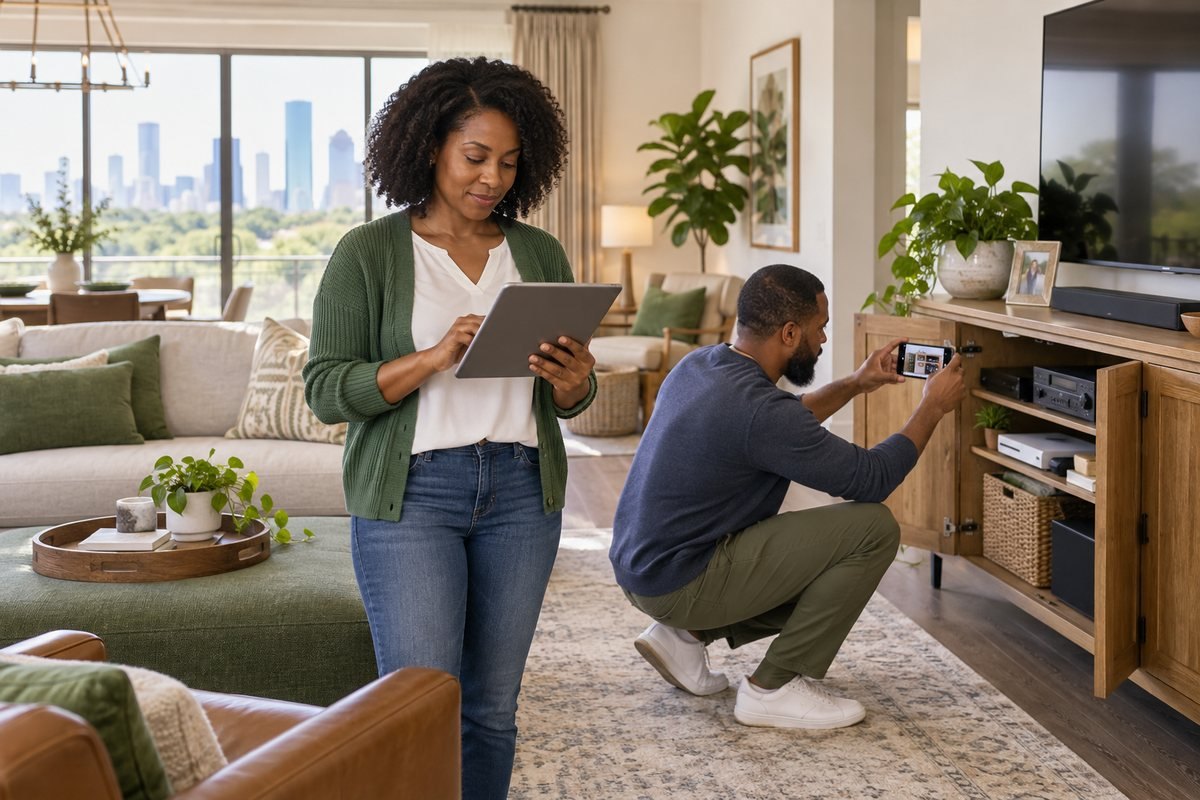 Houston Property owners recording electronics for a personal contents insurance inventory
