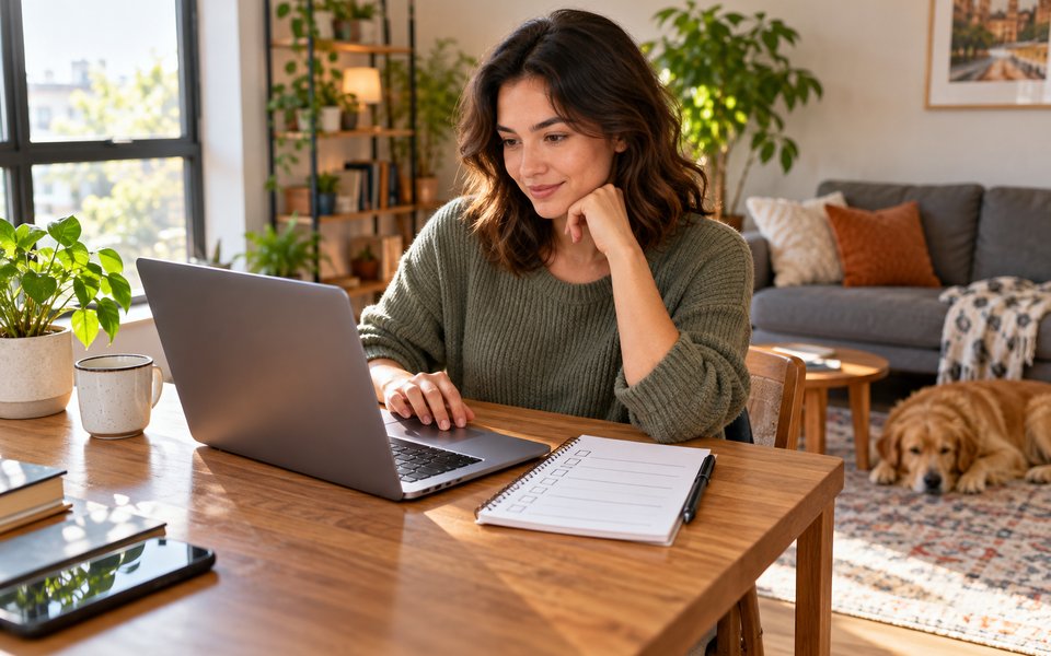 A resident comparing coverage selections on a laptop before an online purchase