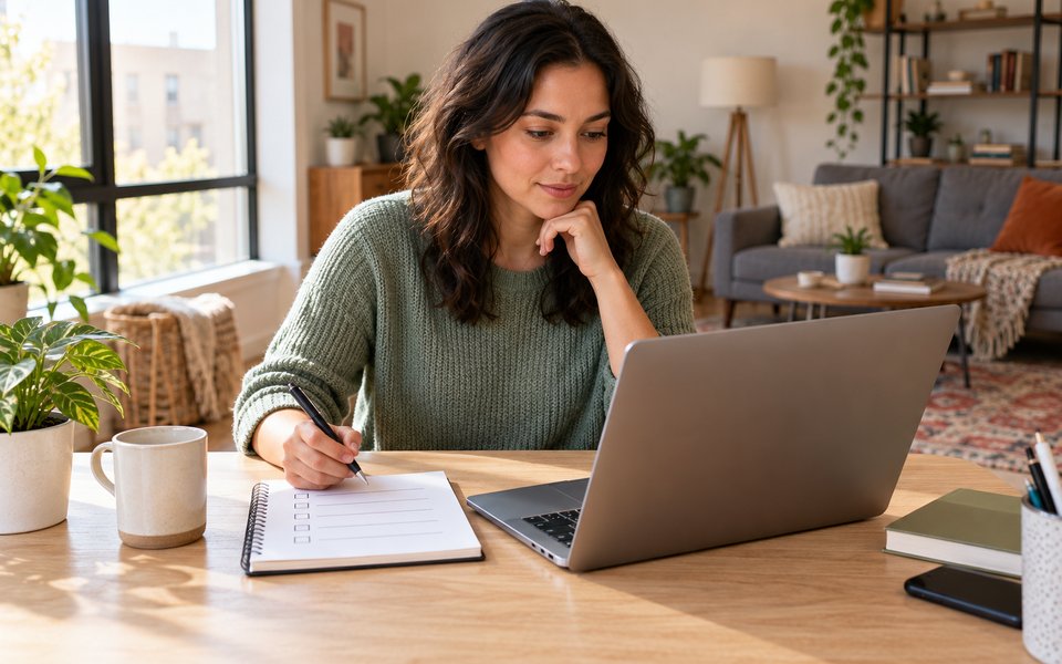 A resident comparing coverage selections on a laptop before an online purchase
