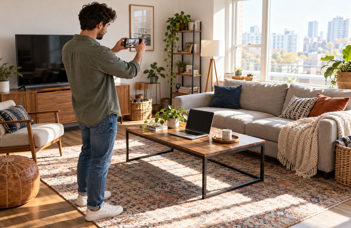A resident photographing electronics and household belongings for an inventory