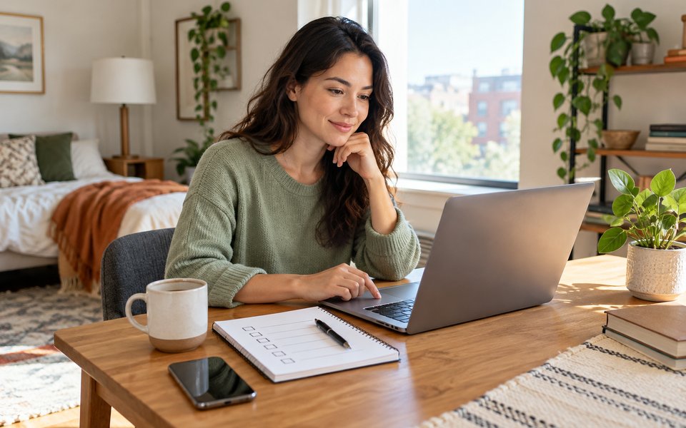 A resident comparing coverage selections on a laptop before an online purchase