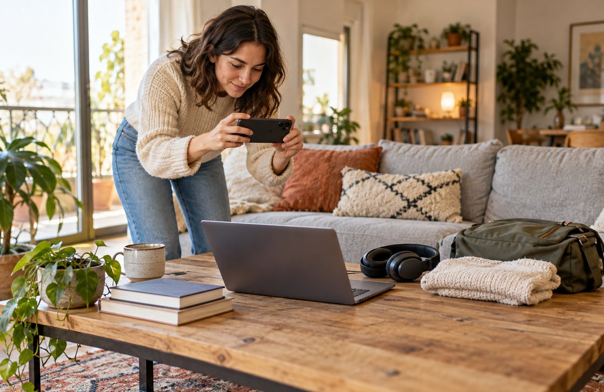 A resident photographing household belongings to prepare a personal property inventory