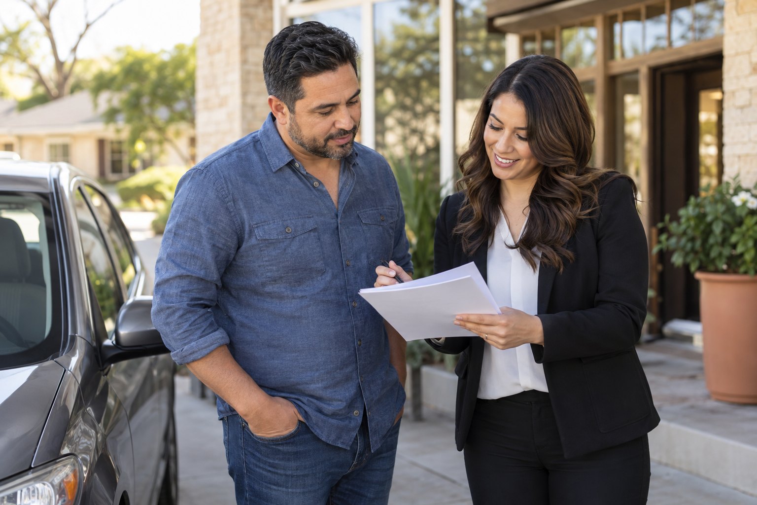 Driver preparing insurance documents and questions